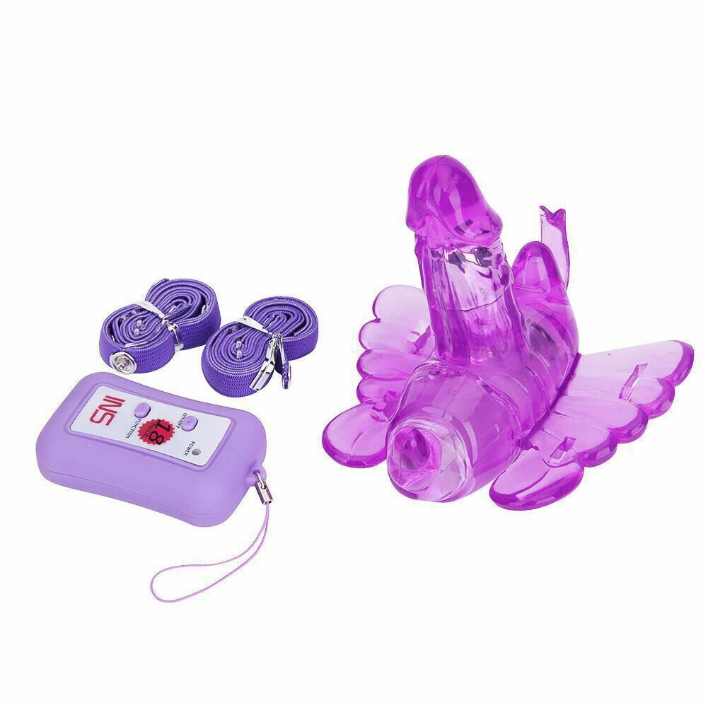 18 Mode Wireless Wearable Butterfly Strap-on Dildo Vibrator for Women | Blue
