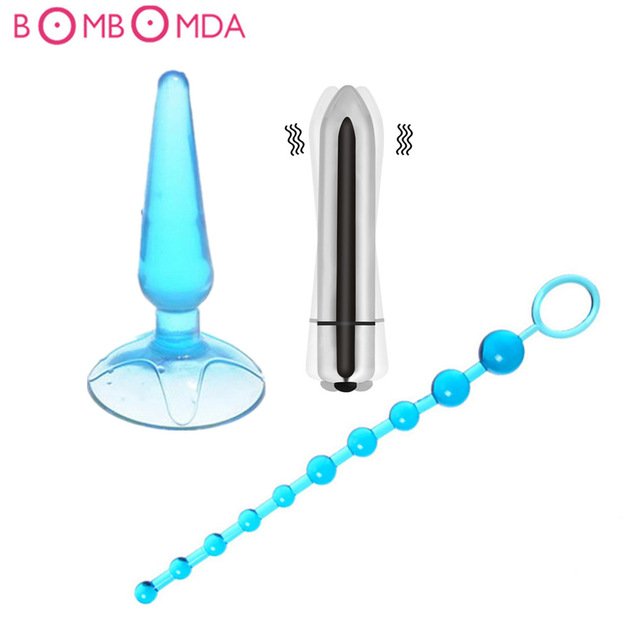 3 Piece Combo Pack Anal Plug Vibrator Long Anal Beads