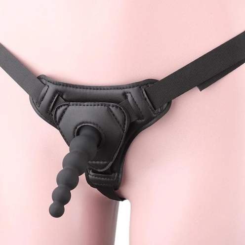 4 inches Black Anal Beaded Strap On