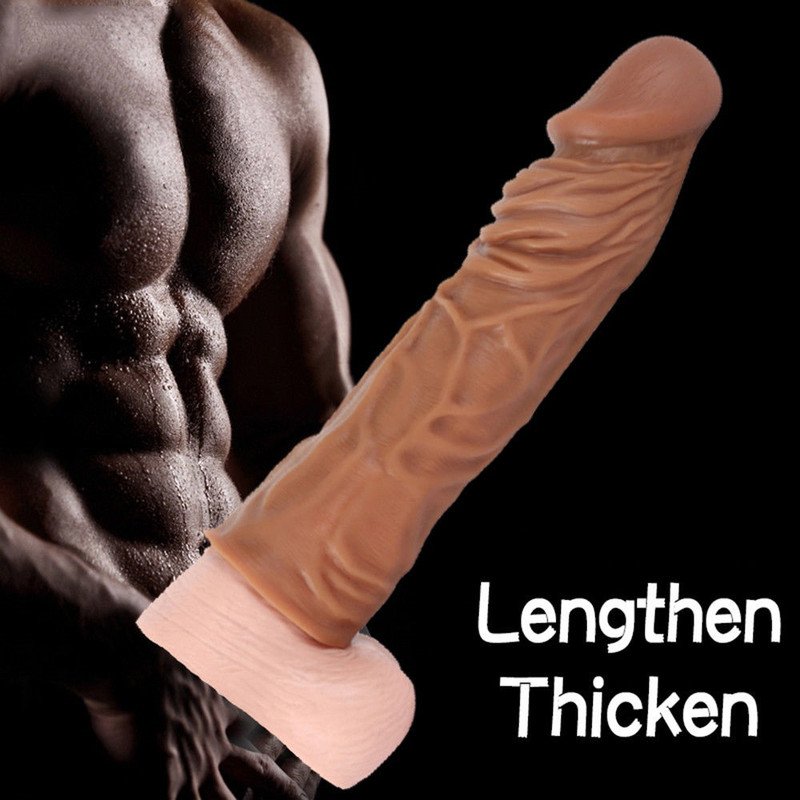 8 Inch Penis Extender Sleeve Realistic Chocolate Brown