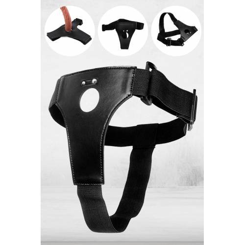 Wearable Strap-On Dildo Panty Black Leather Erotic Toys For Lesbians