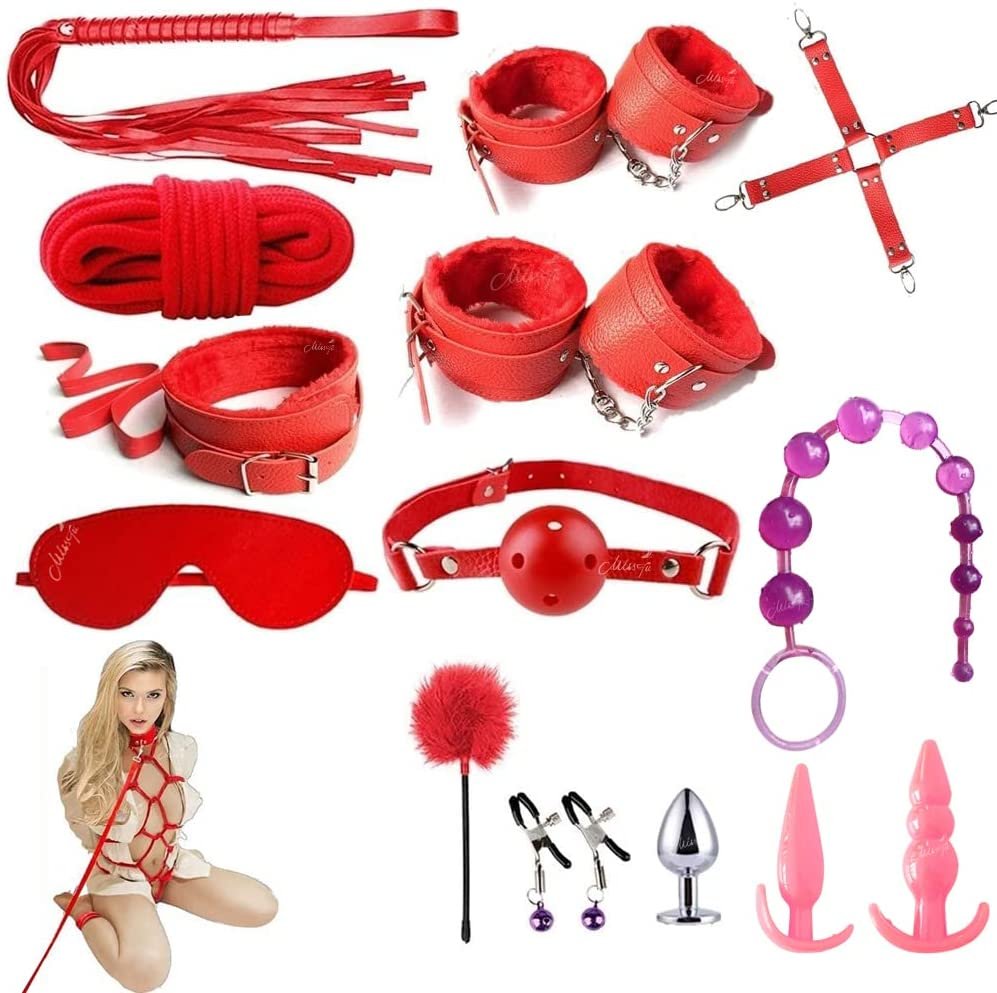 BDSM Bondage 14 Pieces Kit RED