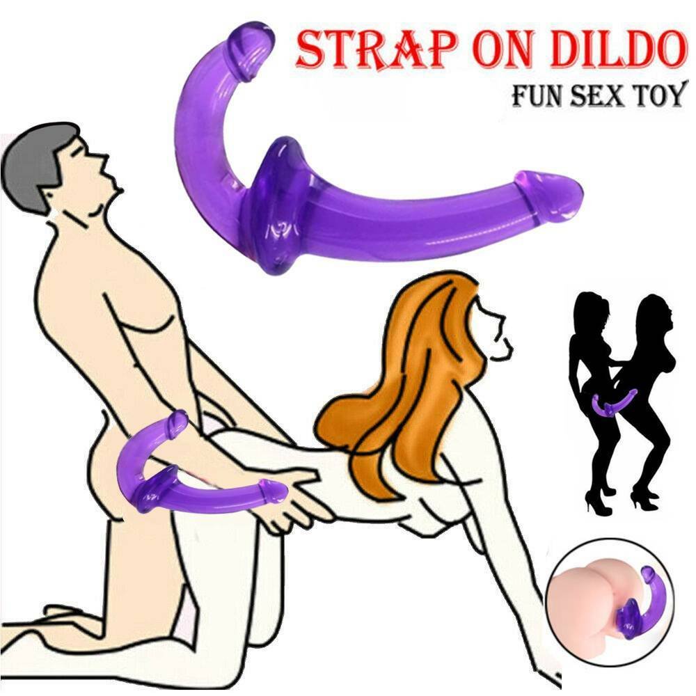 Strapless Purple Jelly Dildo Double Ended Anal Vagina Lesbian Sex Fun Toy