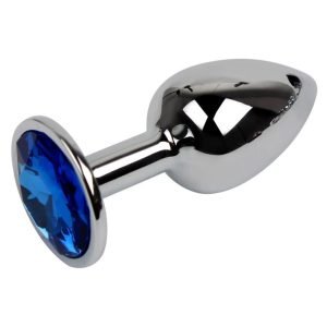 Unisex Butt Plug Steel Blue Jeweled Small Smooth