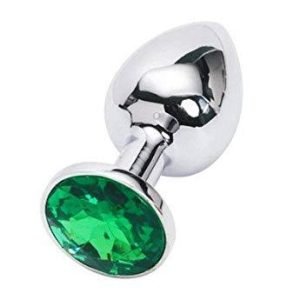 Unisex Butt Plug Steel Green Jeweled Small Smooth