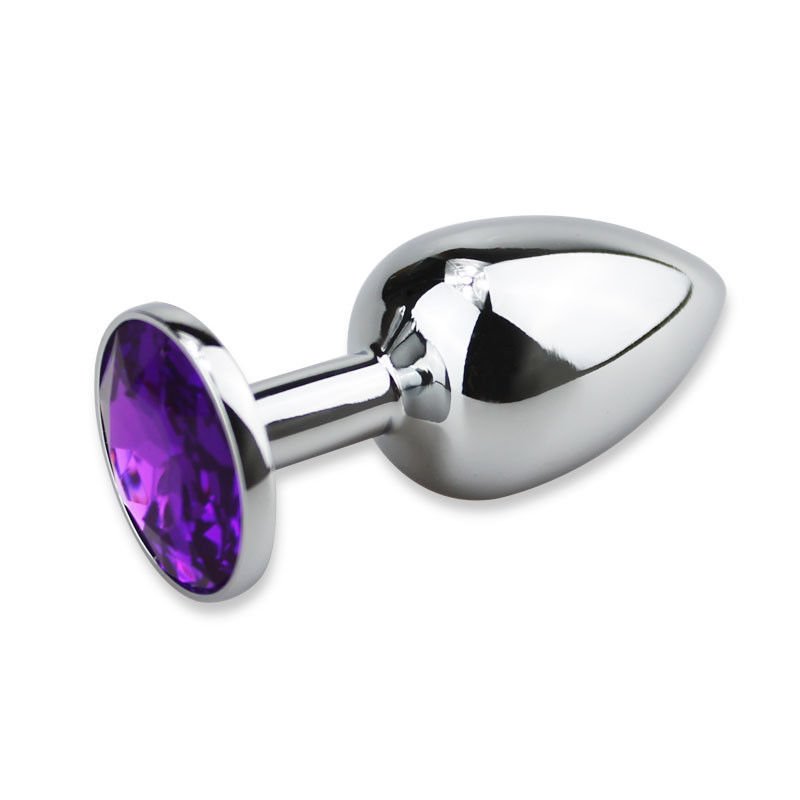 Unisex Butt Plug Steel Purple Jeweled Small Smooth
